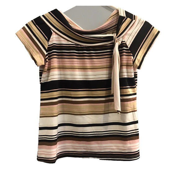 Jessica Max Top Womens Size S Small Striped Tie Cap Short Sleeves Business Work - Picture 1 of 5